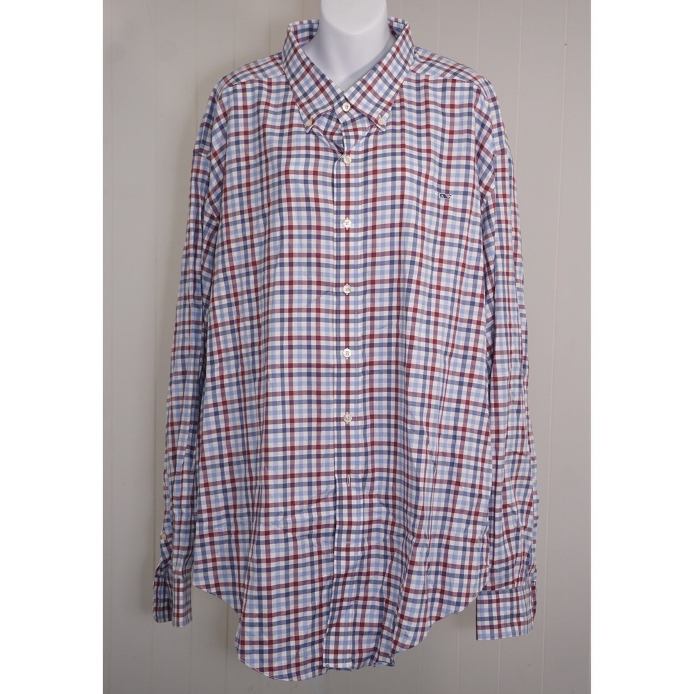 Vineyard Vines 3XLT Plaid Cotton Whale Shirt Long Sleeve Button Down